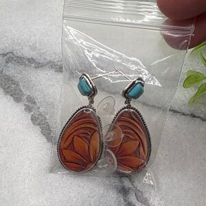 NWT Turquoise & Orange Floral Teardrop Earrings - Women Jewelry
